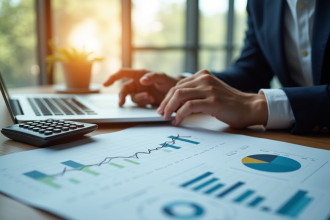 Personne en costume analysant des documents financiers