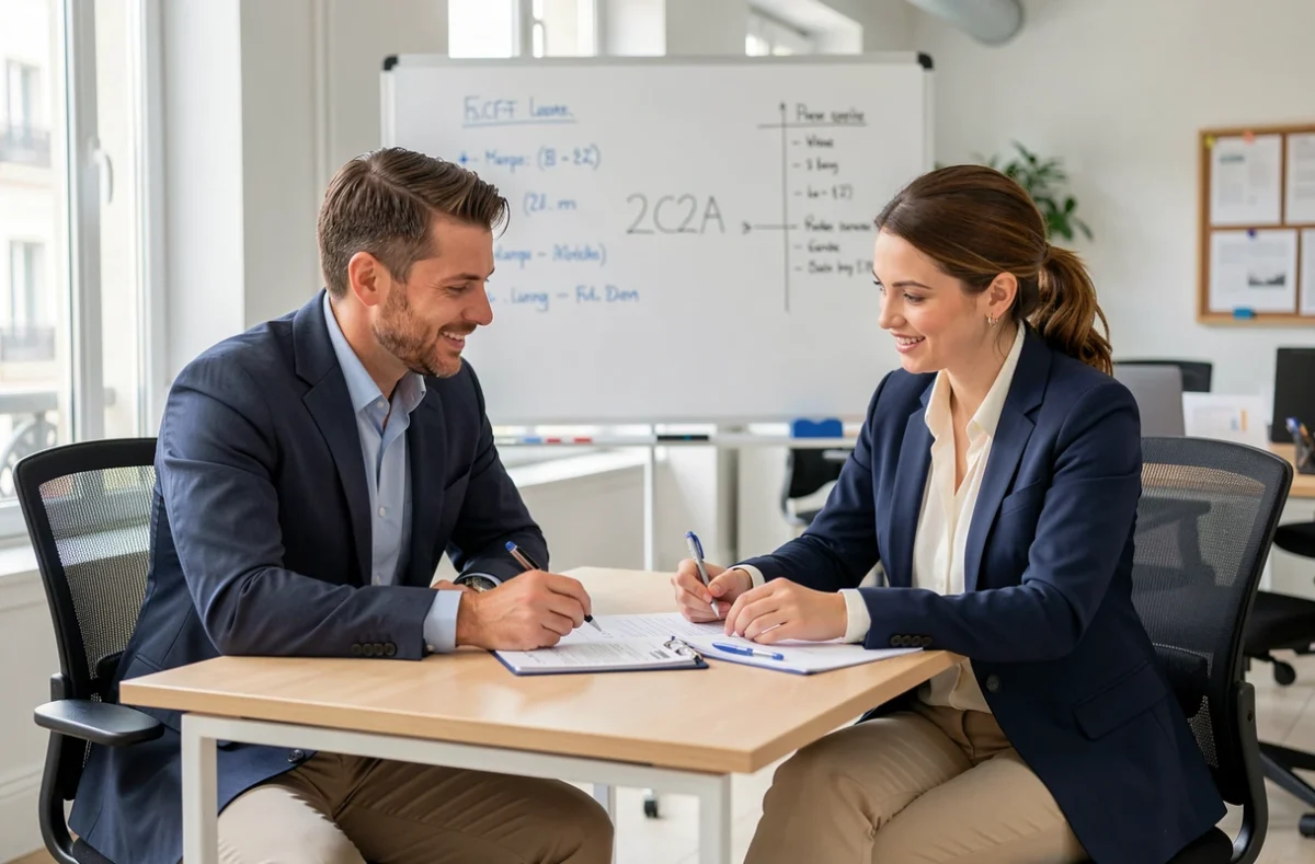 Équipe du Cabinet 2C2A Marseille en consultation autour de documents comptables