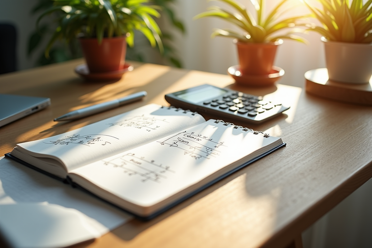 Carnet ouvert avec formules d'intérêt composé et calculs
