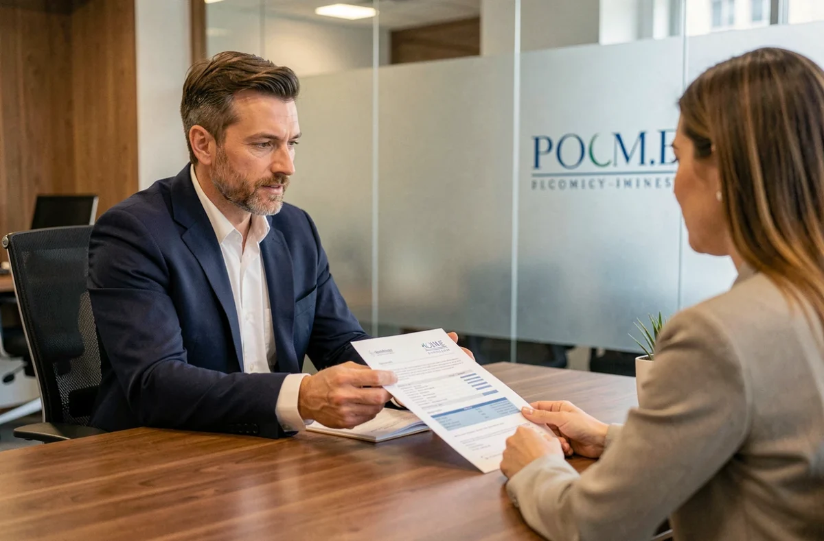 Conseiller de La Centrale de Financement Var présentant une offre de prêt immobilier à un couple