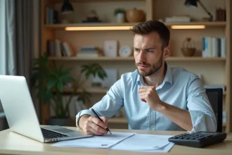 Homme VTC en bureau analysant ses dépenses