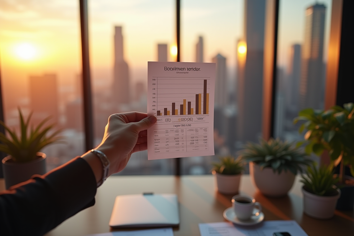 Main tenant un rapport d investissement avec une vue sur la ville
