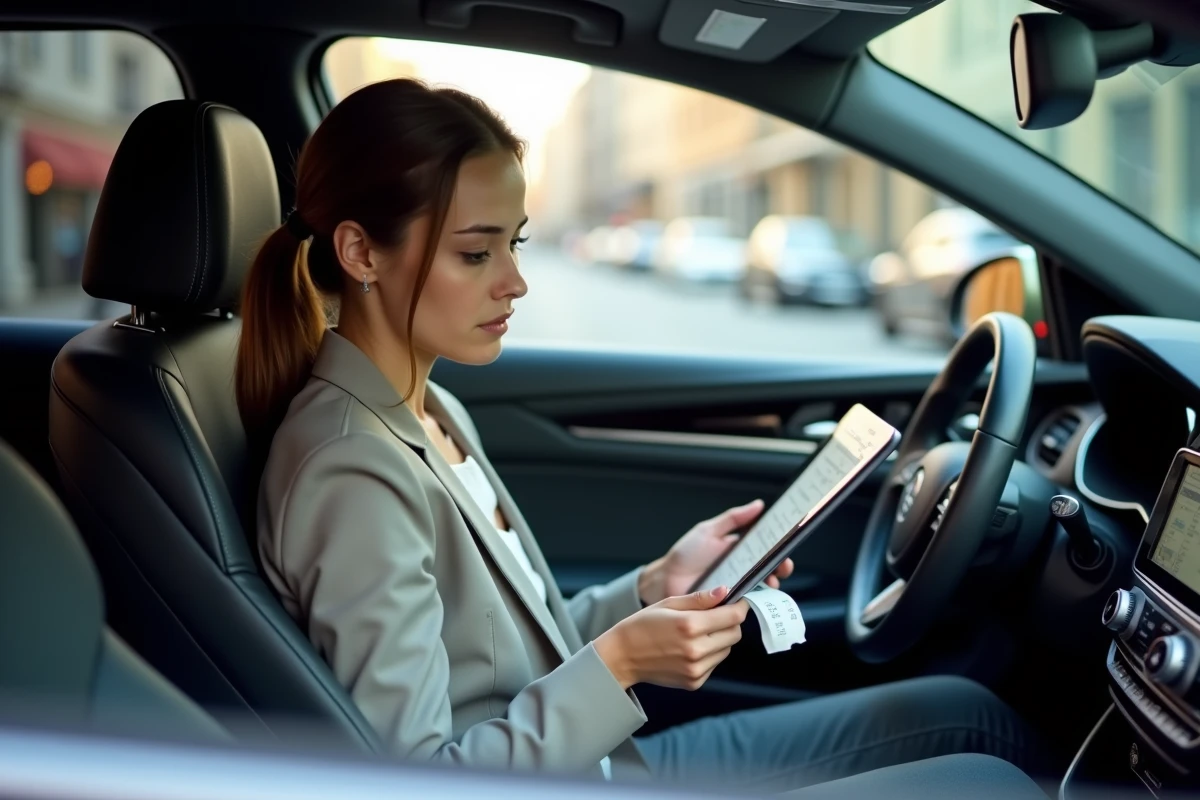 Jeune femme conductrice VTC dans sa voiture en ville