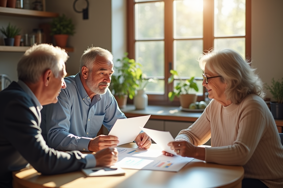 Couple mature avec conseiller financier à la maison