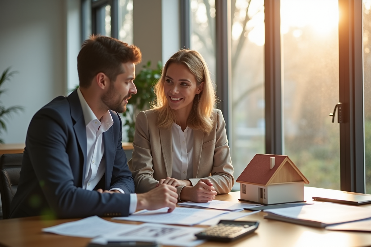 Couple professionnel avec documents de prêt immobilier