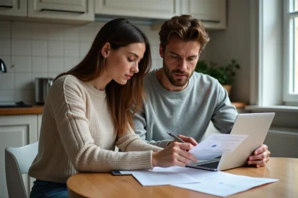Couple examinant des documents administratifs liés au RSA à leur table de cuisine, illustrant les démarches pour une demande en 2026