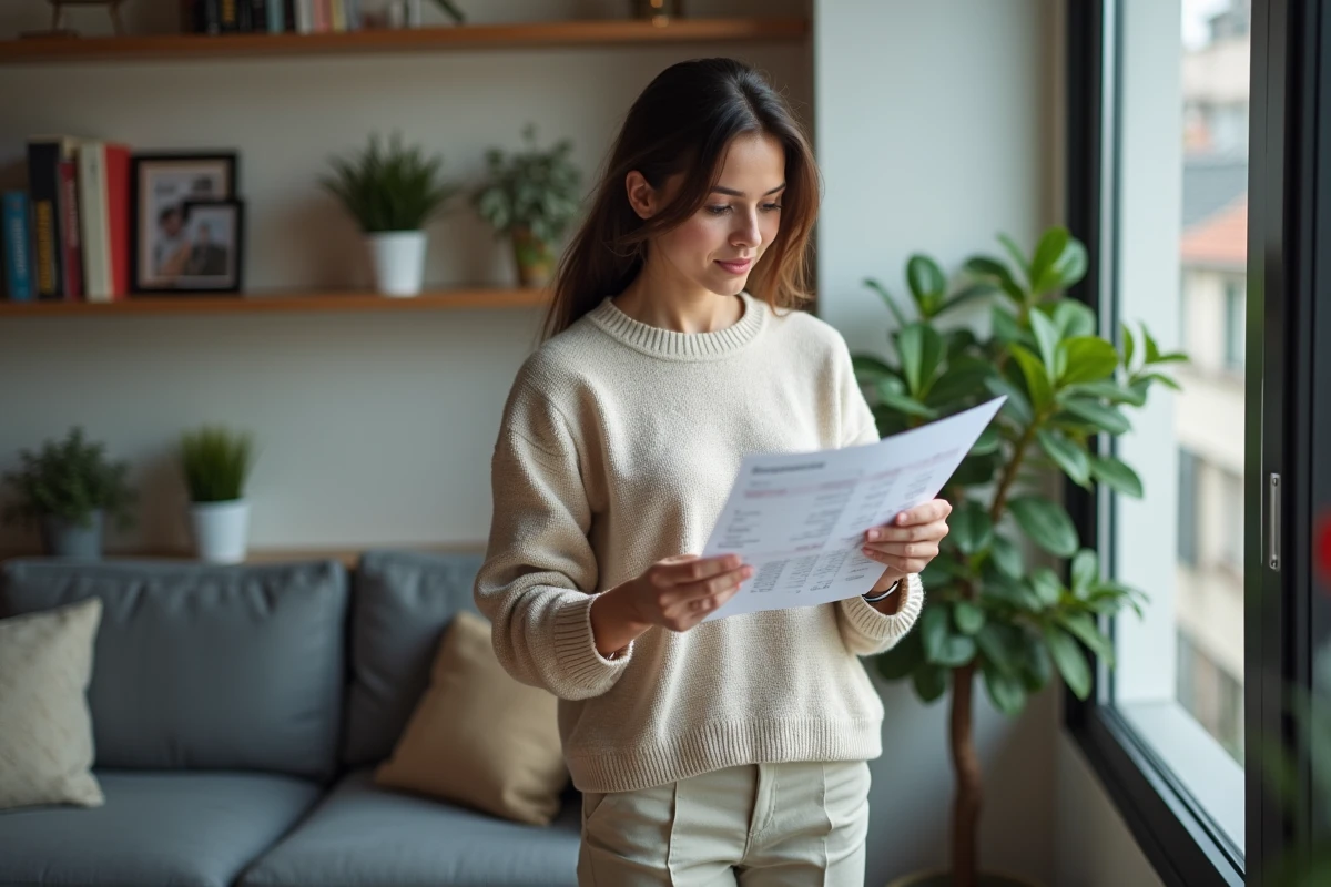 Femme analysant un graphique de budget dans son salon