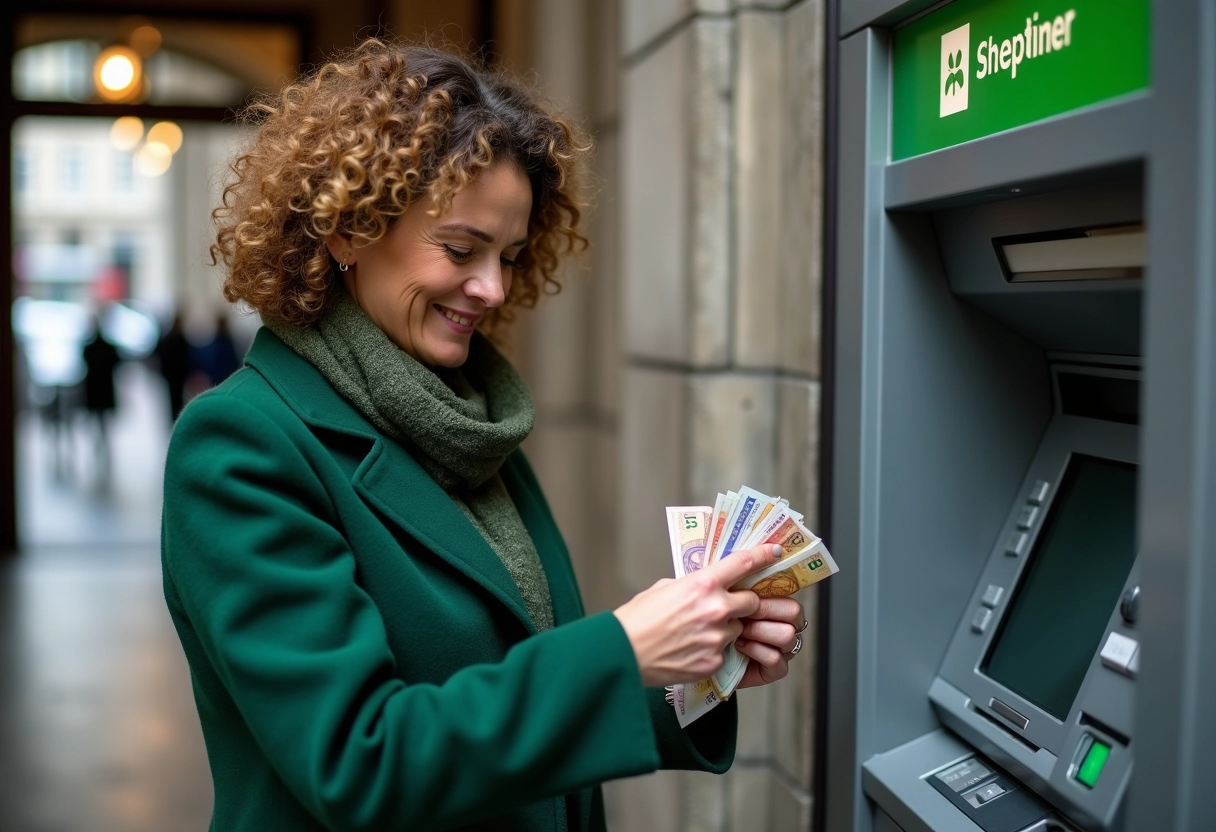 Femme organisée avec billets dans une banque à Dublin