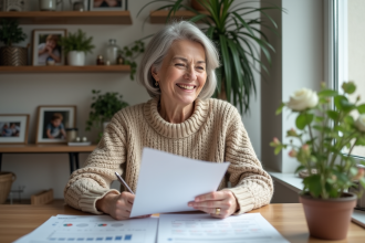 Femme réfléchissant à ses économies de retraite à la maison