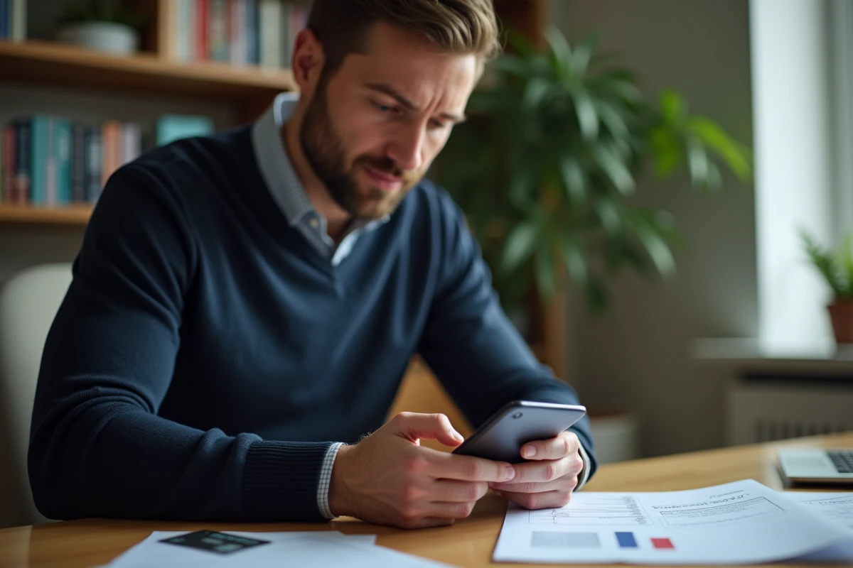 Homme consultant les plafonds de paiement et de retrait de sa carte bancaire sur une application mobile