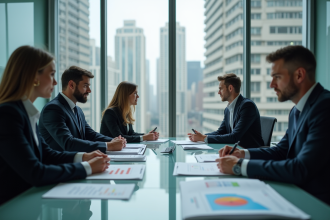 Groupe de professionnels d'affaires en réunion dans une salle moderne