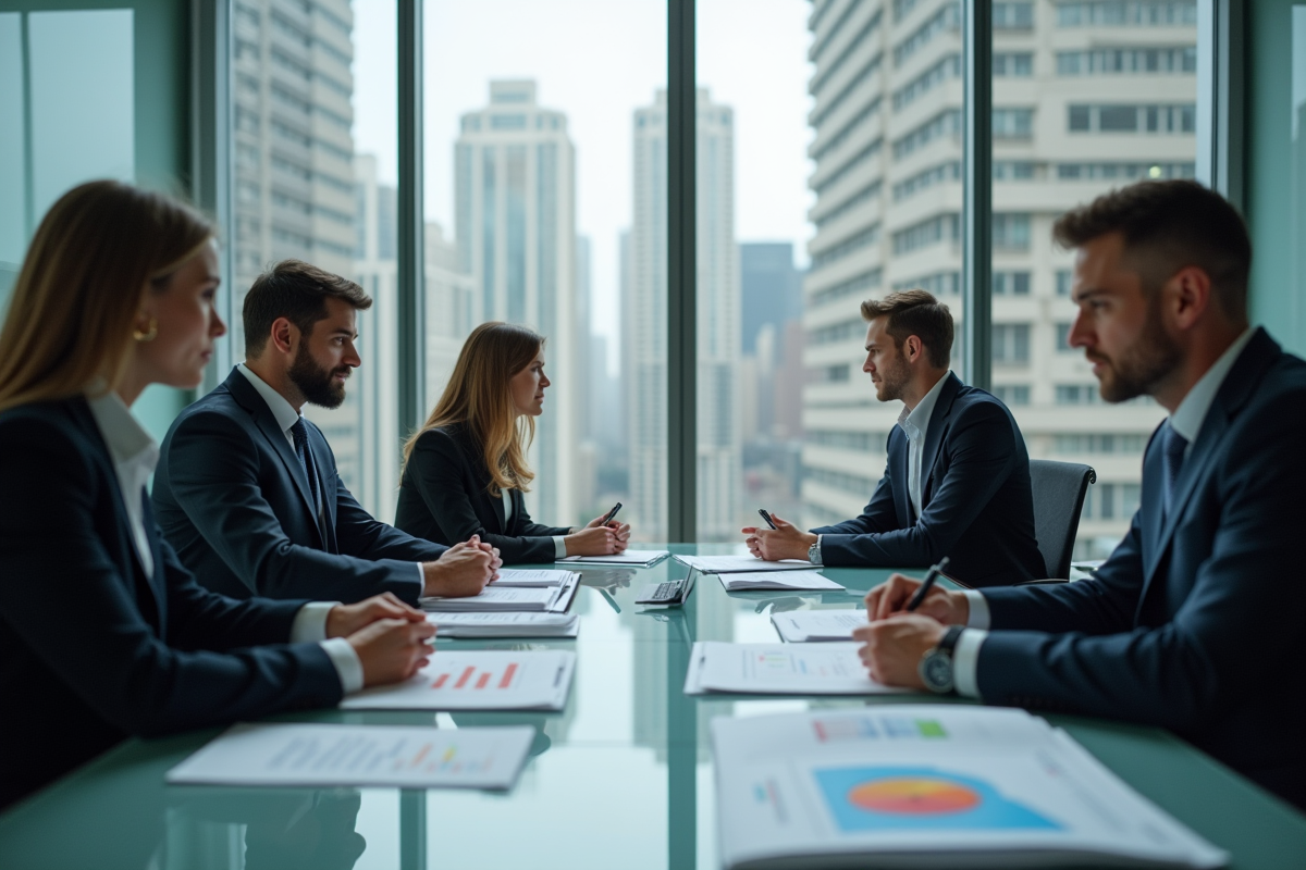 Groupe de professionnels d'affaires en réunion dans une salle moderne