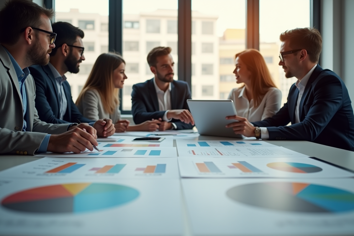 Groupe de professionnels analysant des graphiques financiers