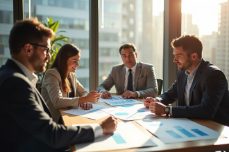 Groupe de professionnels examinant des documents de retraite