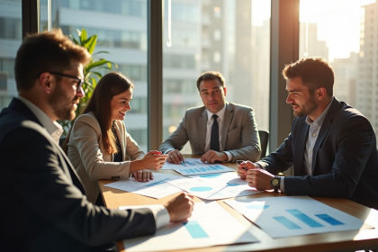 Groupe de professionnels examinant des documents de retraite