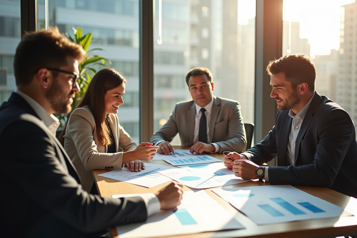 Groupe de professionnels examinant des documents de retraite