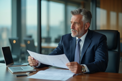 Homme d'affaires en costume dans un bureau moderne