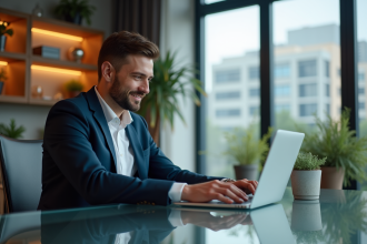 Jeune homme d'affaires regardant son portefeuille crypto