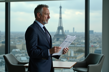 Homme d'affaires français en costume dans un bureau à Paris