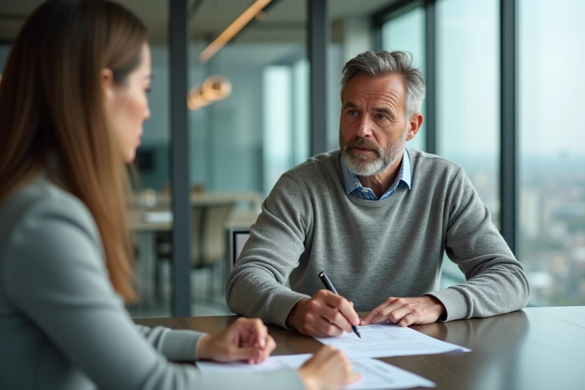 Homme en discussion avec une conseillère bancaire