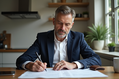 Homme d'âge moyen remplissant des formulaires d'assurance