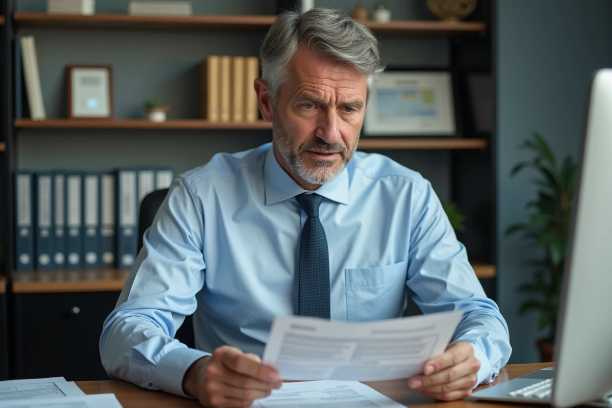 Homme d affaires en chemise analyse un relevé de pret dans son bureau