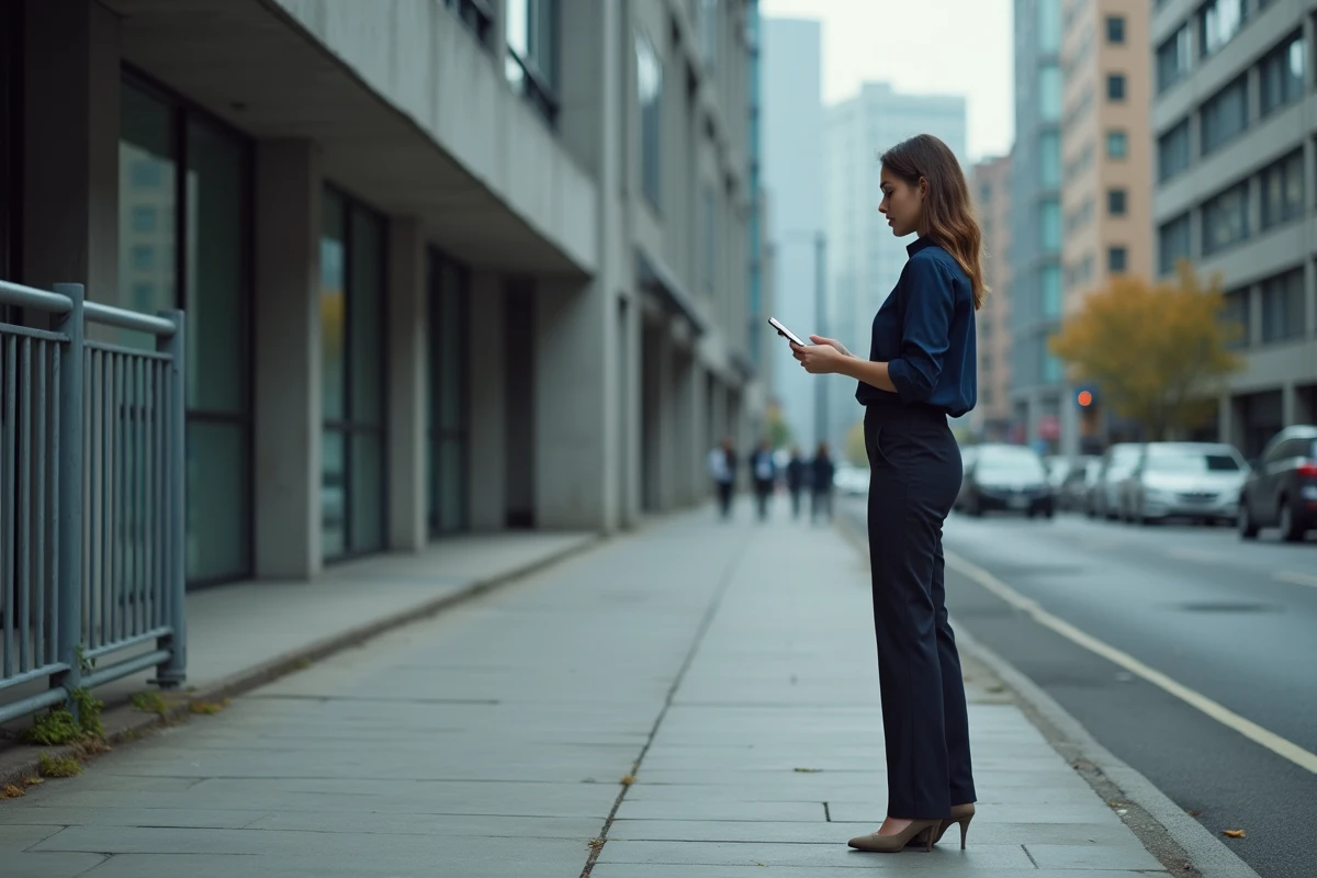 Jeune femme professionnelle dans une rue urbaine calme