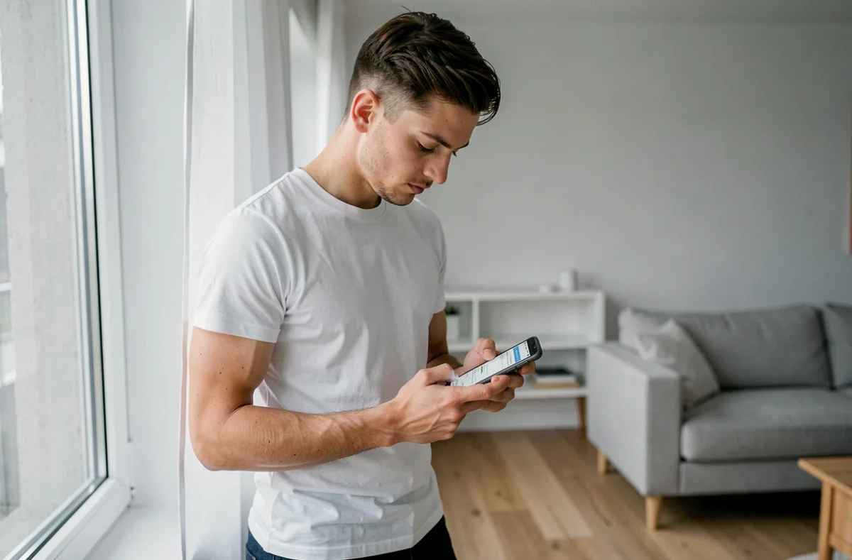 Jeune homme consultant son application Free Mobile pour fractionner le paiement de sa facture mensuelle