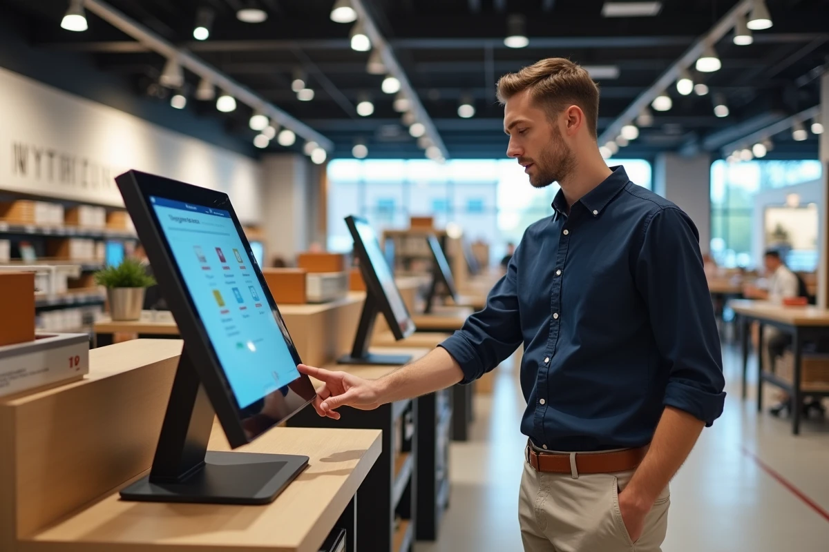 Jeune homme au selfcheckout dans un magasin suédois