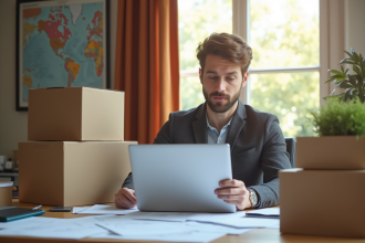 Jeune professionnel analysant des documents financiers à son bureau