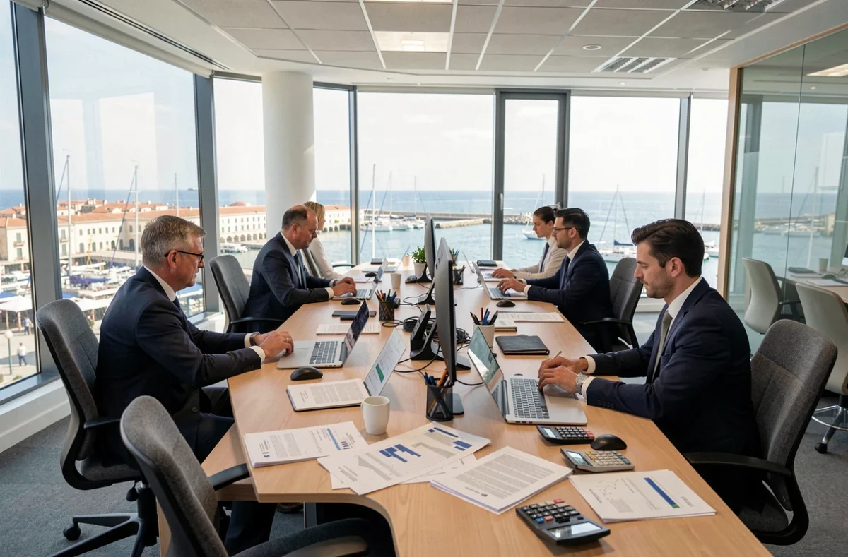 Vue d'ensemble d'un cabinet comptable moderne à Marseille avec vue sur le Vieux-Port