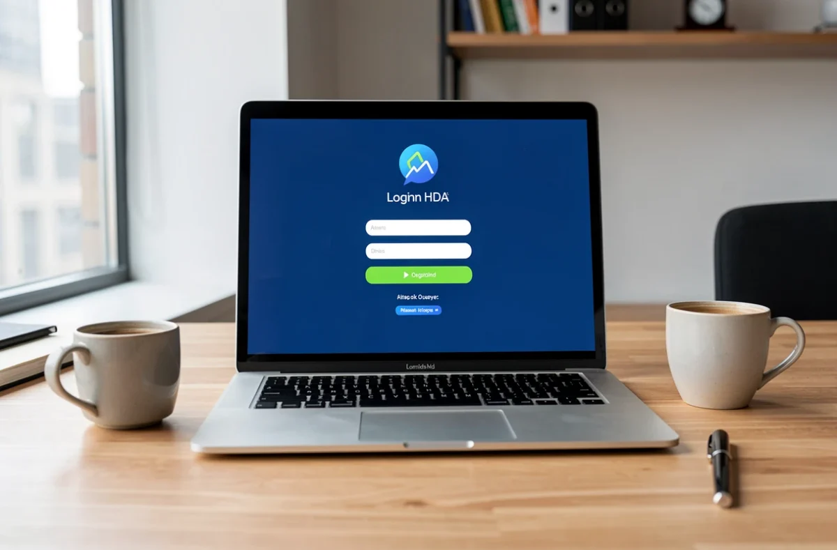 Ordinateur portable sur un bureau affichant un écran de connexion
