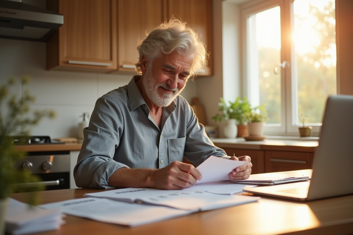 Personne détendue triant des papiers à la maison