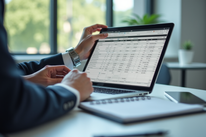 Personne élégante analysant un rapport financier avec dividendes