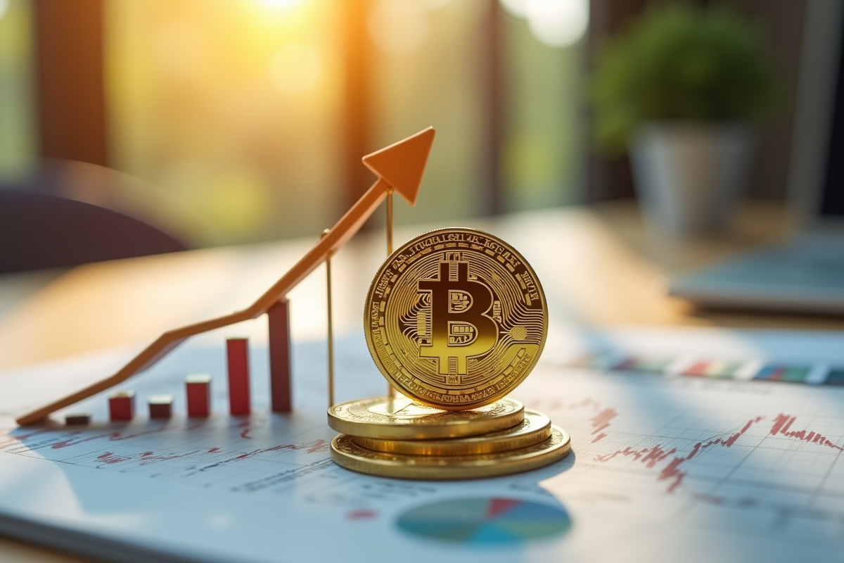 Pièce d'or Solana sur des journaux financiers et graphiques