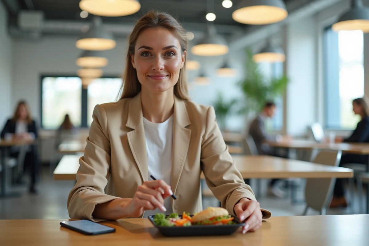 Employée déjeunant seule à la cantine d'entreprise, situation typiquement refusée en déduction fiscale