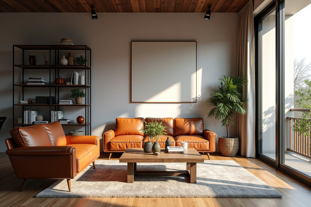 Salon moderne avec mobilier durable et lumineux