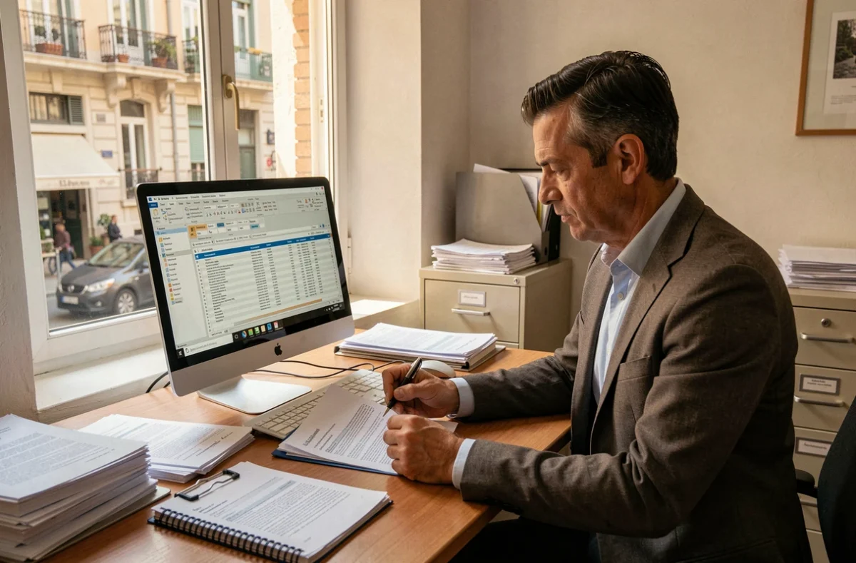 Expert-comptable de Saudec Expertise Comptable analysant un dossier fiscal dans un bureau à Marseille