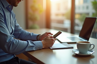 Personne utilisant un smartphone pour vérifier ses fonds Western Union