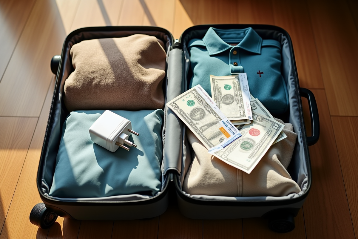 Valise ouverte avec factures et billets d